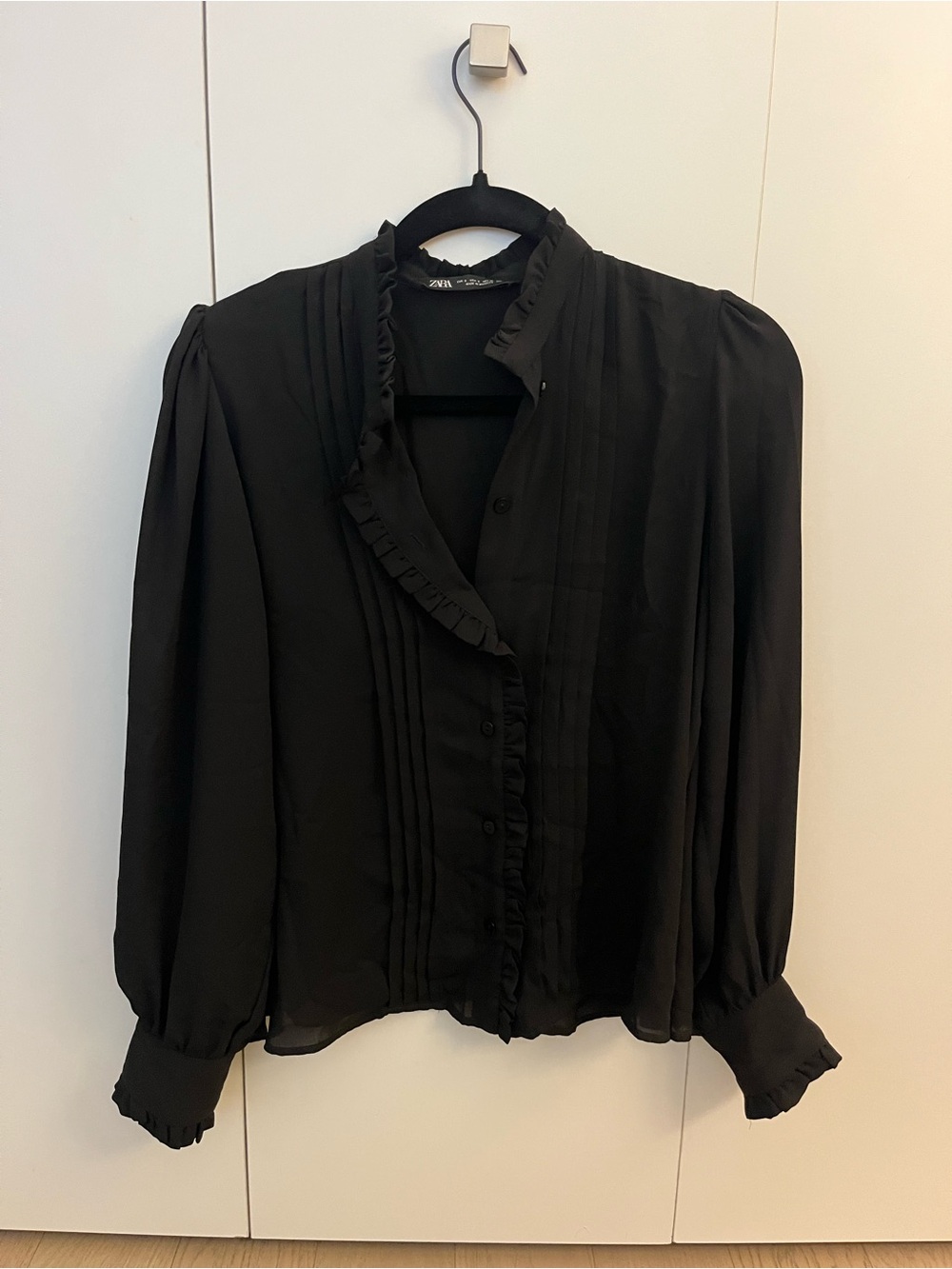 Zara Black Ruffled Pintuck Blouse